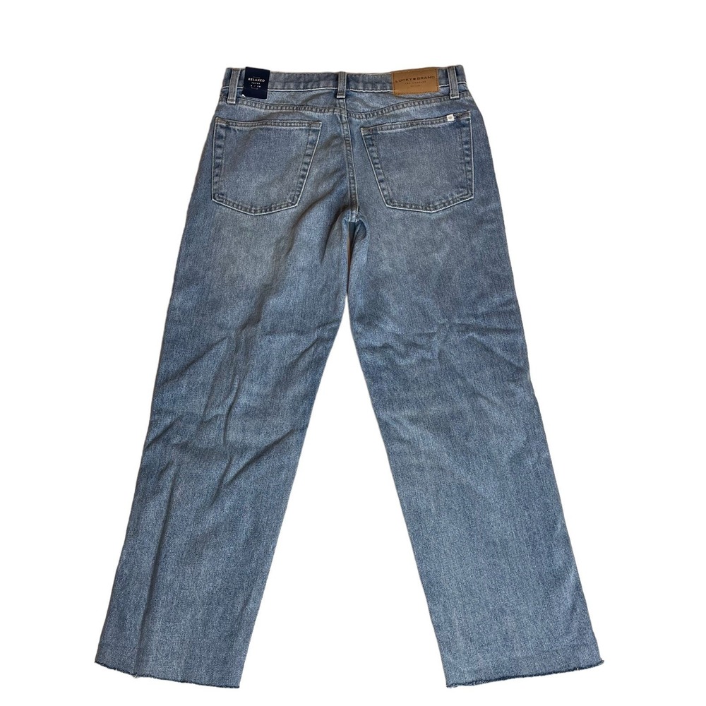 Lucky Brand Relaxed Taper Ankle Jeans Womens 6/28 Raw Hem Side Stripe Distressed - Picture 2 of 13